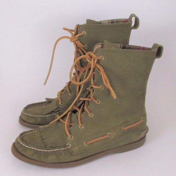 Sperry Shoes - Sperry 8 Army Olive Green Kiltie Boots Lace UP GUC